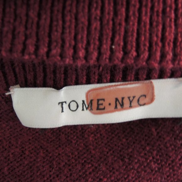 Tome NYC Burgundy Merino Cut Out Turtleneck Sweater L - Picture 8 of 10